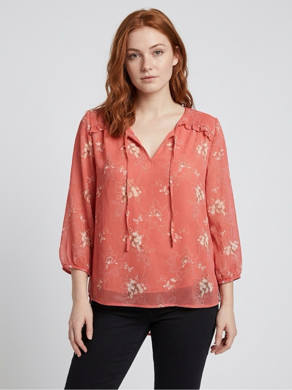torrid Coral Floral Tie-Front Peasant Blouse
